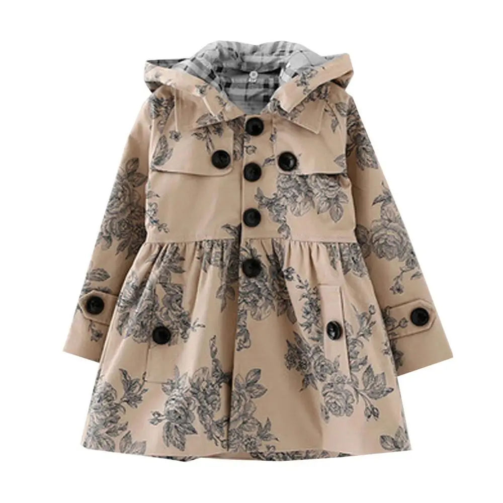 Flower khaki Детский плащ, Осенняя детская куртка, ветровка, тонкая Стильная верхняя одежда, весенне-осенняя одежда для маленьких девочек - Цвет: Flower khaki