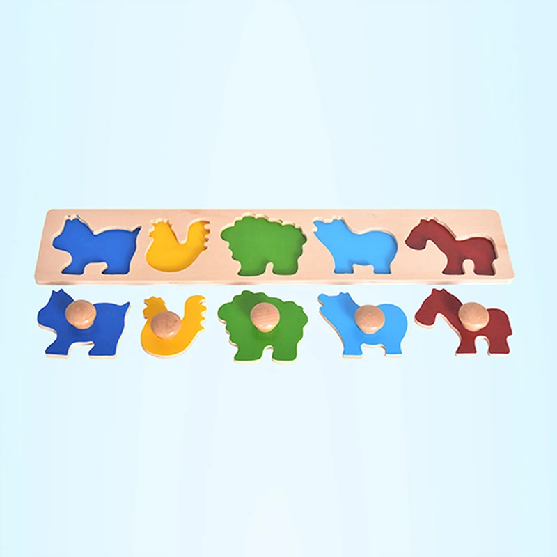 Cartoon Animal Puzzle Montessori Wooden Hand Grab Board Educational Toy For Children Early Learning Baby Toys | Игрушки и хобби