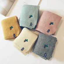 Детский шарф с вышивкой в виде кактуса, вязаный шарф для мальчиков и девочек, сохраняющий тепло, на осень и зиму, мягкий шарф для ухода за кожей WJ1156