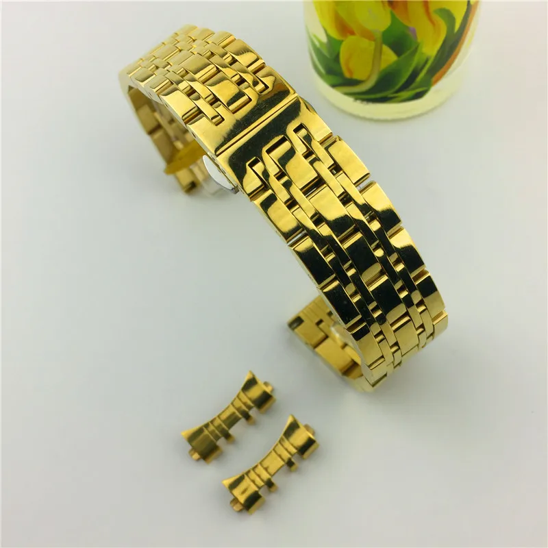 Золото Stainless Steel Metal Watch Band Bracelet 12mm 14mm 16mm 18mm 20mm 22mm 24mm Wrist Strap Watchband with Hollow arc interface - Цвет ремешка: Золото