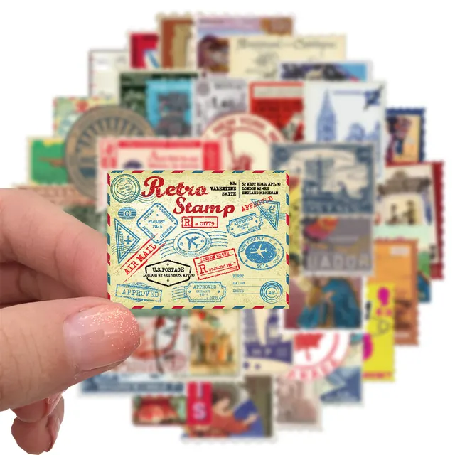10/30/50pcs Vintage Retro Travel Stamp Stickers Scrapbook Phone Laptop Guitar Stationery DIY Waterproof Sticker Decals Kids Toy 2