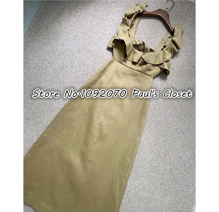khaki LILYPAUL женское платье миди с цветочным принтом и открытой спиной цвета хаки - Цвет: khaki