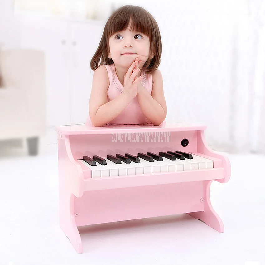 Для детей 1-5 лет, деревянная игрушка для фортепиано с 25 клавишами, детская деревянная клавиатура, пианино для детей, маленький акустический музыкальный инструмент, игрушка - Цвет: Розовый