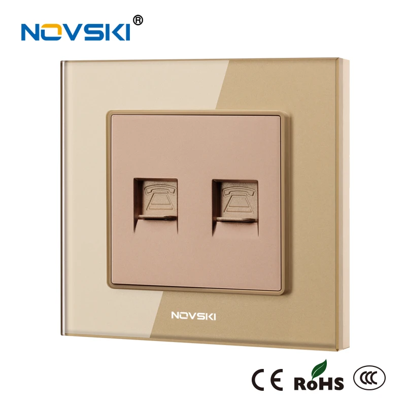 NOVSKI Новое поступление двойной RJ11 телефонная розетка настенный сокет данных Кристалл Закаленное стекло панель 86*86 мм CAT3 разъем