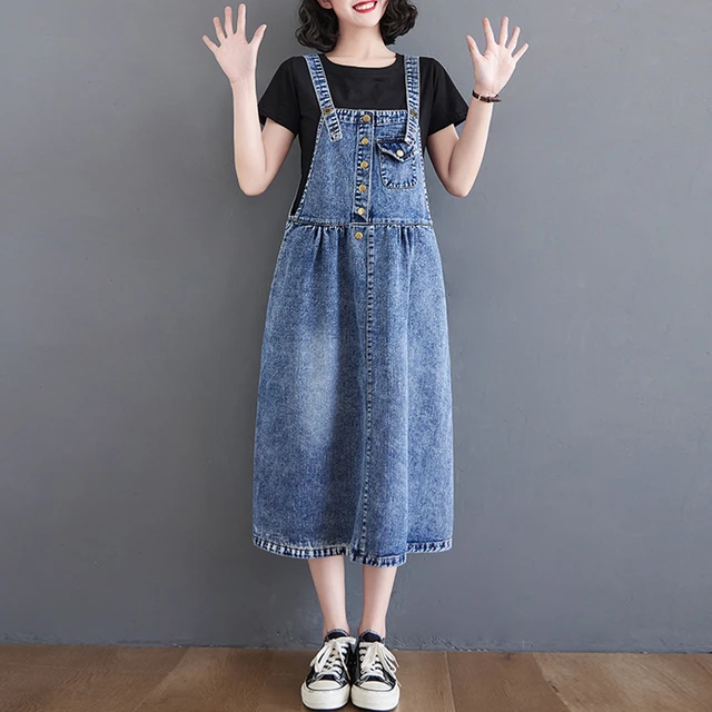 Zara Black Denim Overall Dress