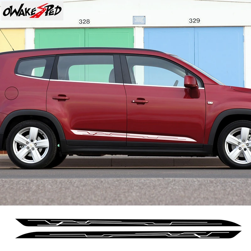 

1set Both Side Car Side Skirt Decor Stickers Auto Body Door Sport Stripes Styling Vinyl Decals For Chevrolet Orlando