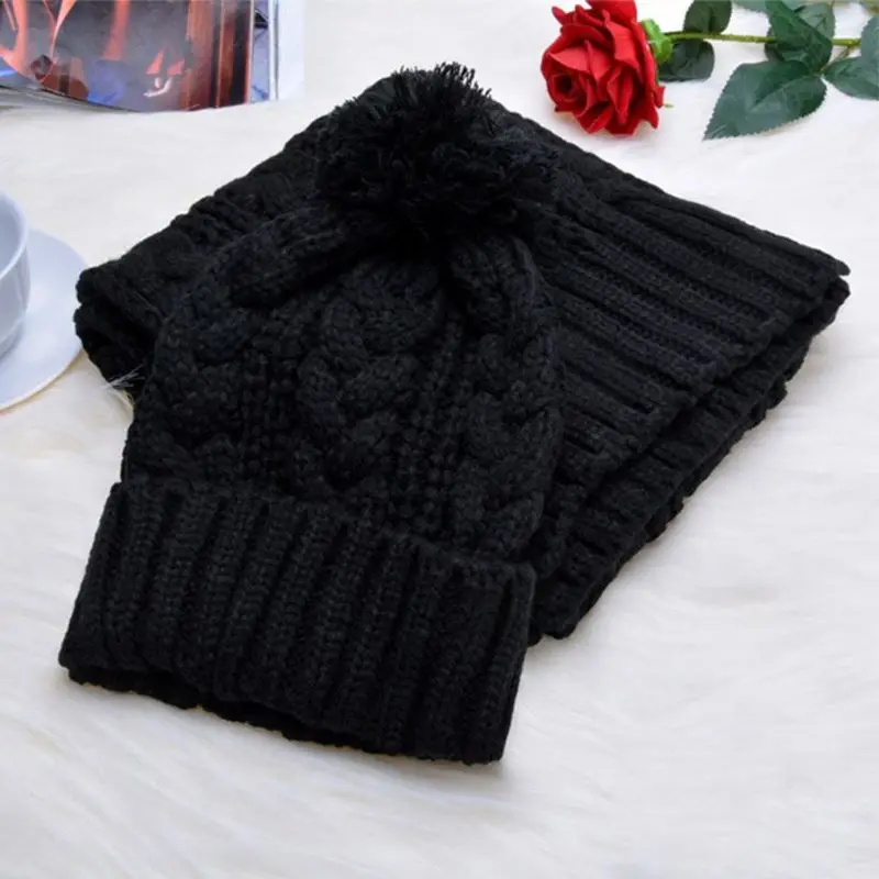 Модные женские зимние толстые плетеные вязаные шапки шарф набор шапка с манжетой шапка шаль