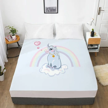 

Unicorn Cartoon Fitted Sheets Mattress Cover With Elastic Band 3D Bed Sheet LinensFor Baby Kids Child Girls Boys 200x220 150x200
