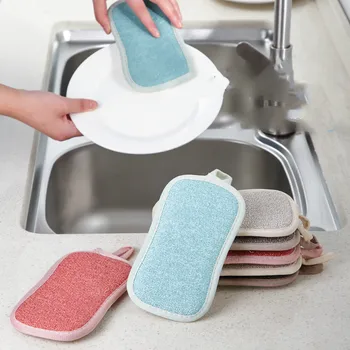 

4pcs/set Double-sided Dishwashing Cloth Washing Pot Artifact Household Kitchen Pot Decontamination Cleaning Bowl Sponge Scouring