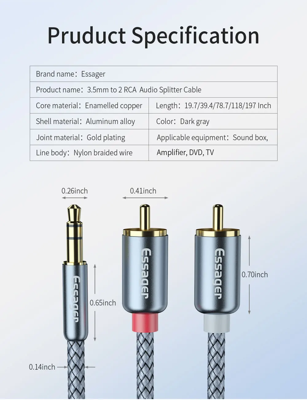 Essager RCA Audio Cable Jack 3.5 to 2 RCA Cable AUX RCA Jack 3.5 mm Adapter Splitter Aux Cable for TV Box Theater Speaker Wire Essager RCA Audio Cable Jack 3.5 to 2 RCA Cable AUX RCA Jack 3.5 mm Adapter Splitter Aux Cable for TV Box Theater Speaker Wire