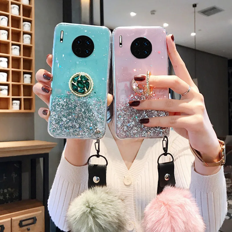 Блестящий блестящий чехол для Huawei Nova 5T 6 SE 7i 5i 3i 4 P40 Lite P30 Mate 10 20 30 Pro меховой шар
