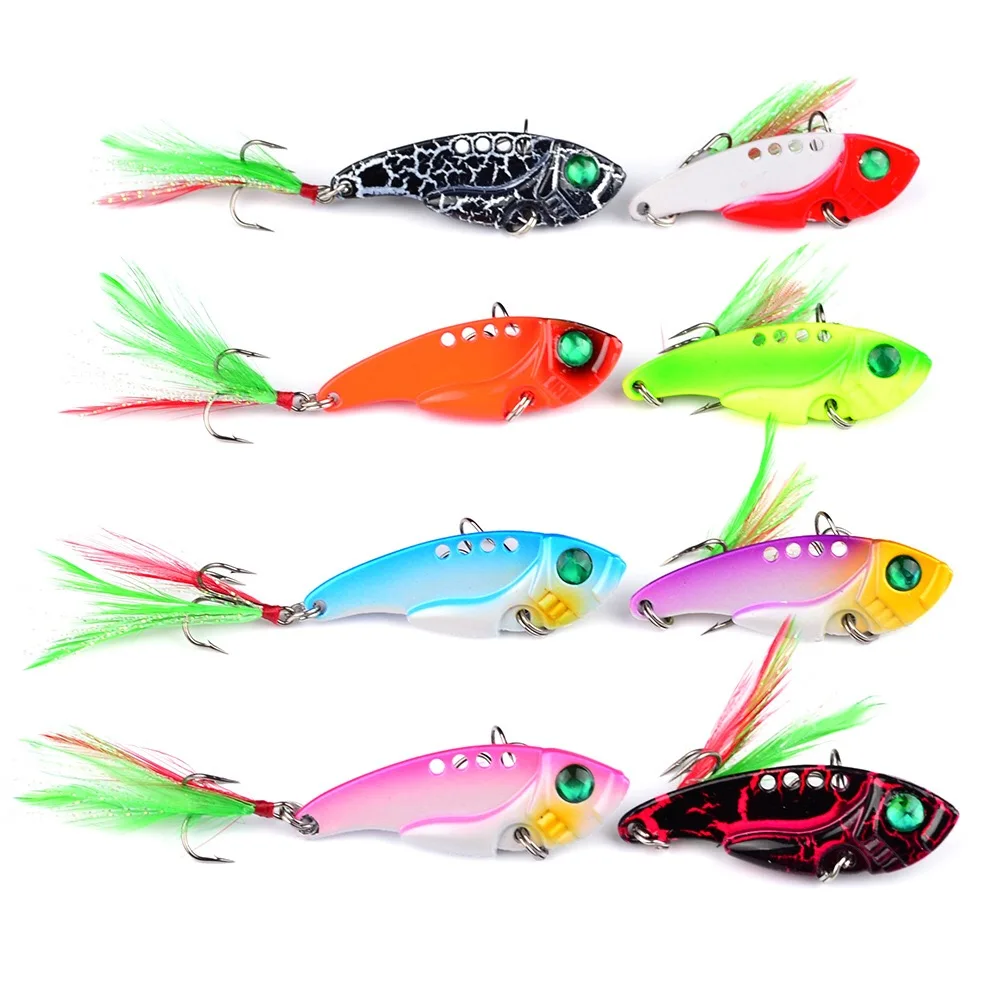 Evil 1pcs Metal VIB 11g/5.5cm Fishing Lure Vibration Spoon Hard Baits with Feather Crankbait Wobbler Swimbait Cicada VIB Tackle