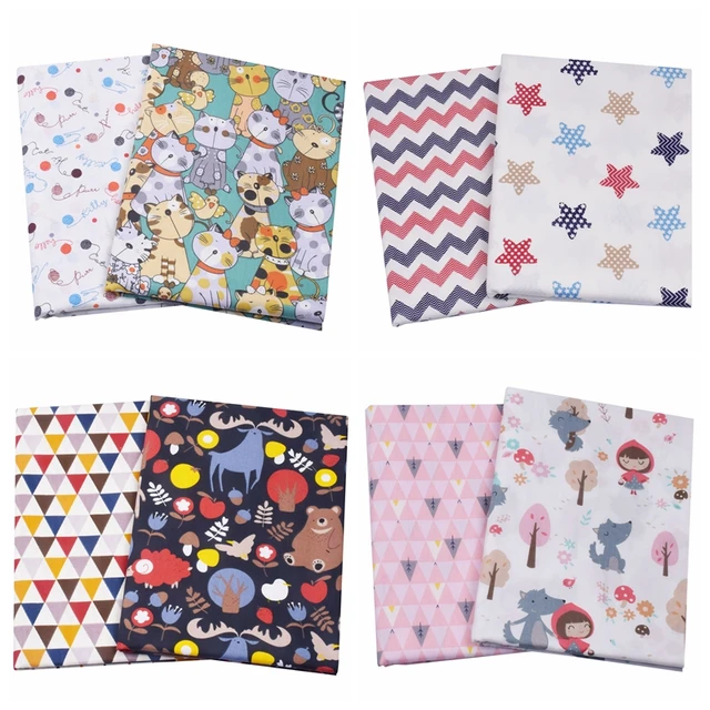 2PCS Cat Dog Animals 100% Cotton Fabric For Kids,Sewing Quilting Bed Sheet Fat Quarters Textile Fabric For Baby Child 1