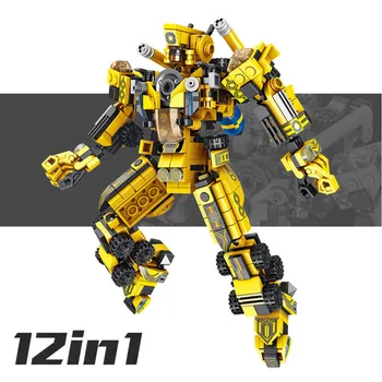

576pcs 12in1 City Engineering excavator Bulldozer Roller crane drill super Transformation robot building block