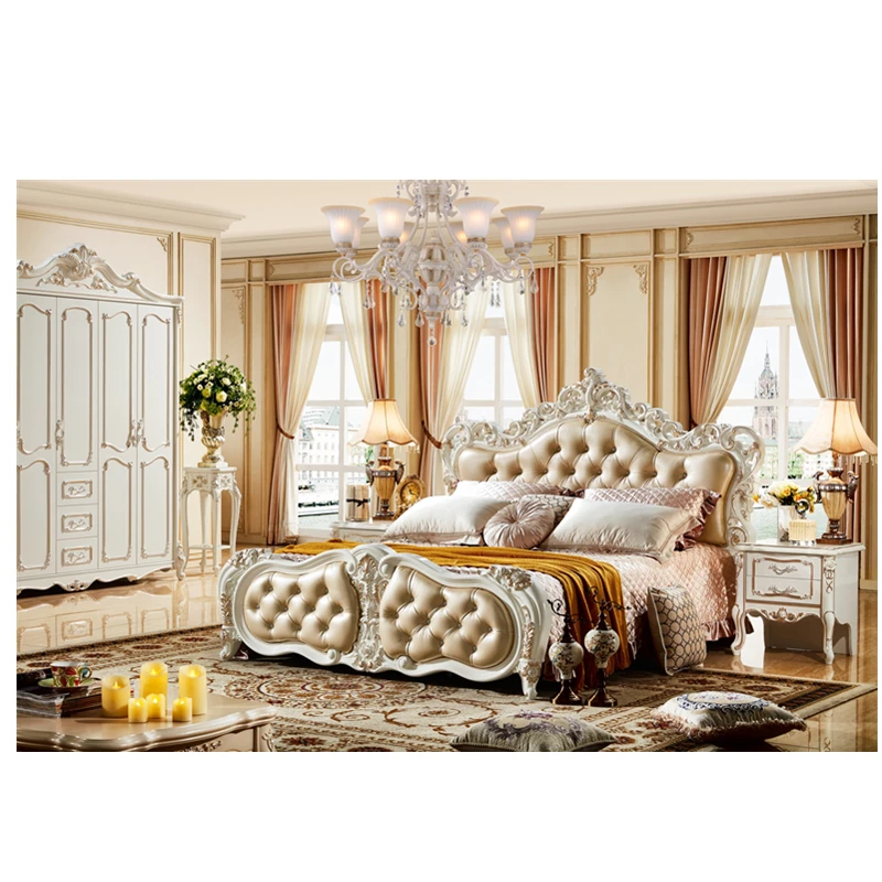Роскошный дизайн классическая кровать европейская классическая королевская Роскошная золотая деревянная спальня