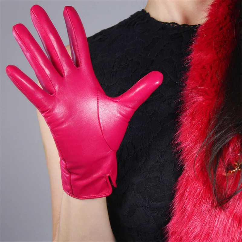Женские перчатки из натуральной кожи 25 см короткие козья кожа тонкий бархат выстроились серый SH-S00193
