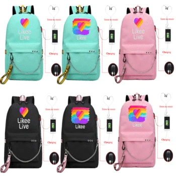 

LIKEE LIVE School Bags for Teenage Girls Backpack High Quality Student kids boys School Bag Likee Backpack with USB Cable