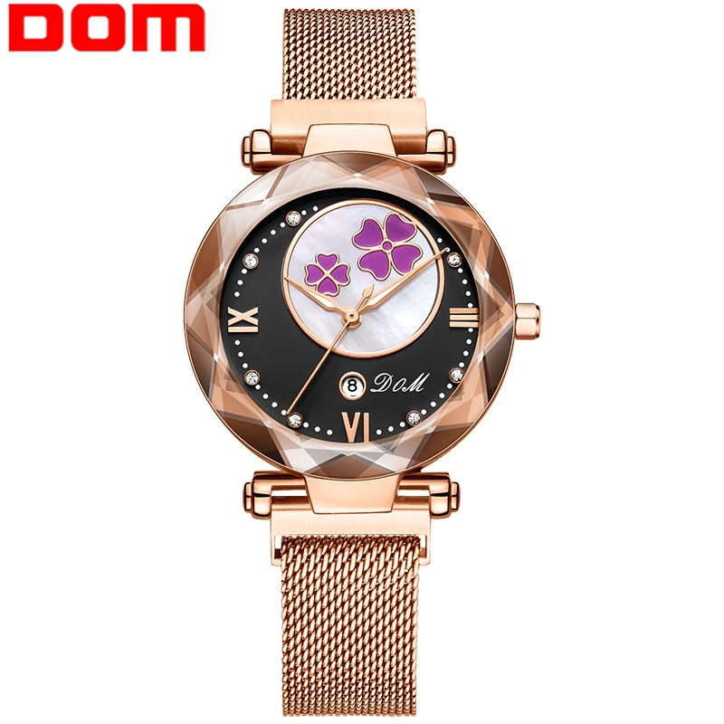 

DOM Women Watch Luxury Magnetic Buckle Mesh Band Quartz Wristwatch Female Rose Gold Watches zegarek damsk G-1257GK-1M