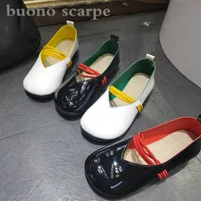 Г., новые осенние женские туфли из лакированной кожи с круглым носком, обувь без застежки обувь с мягкой подошвой из льна