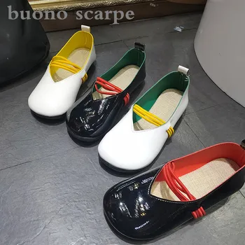 

2019 autumn new women's patent leather round head shallow lazy shoes linen mat soft sole shoes