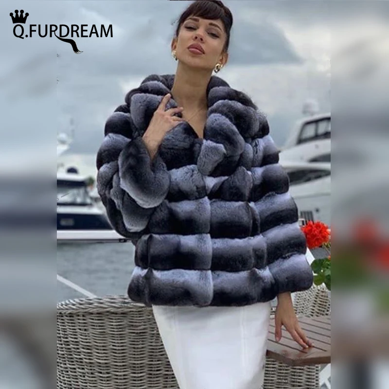 Q.FURDREAM 2020 модная шуба из натурального меха кролика рекс зимняя женская Толстая