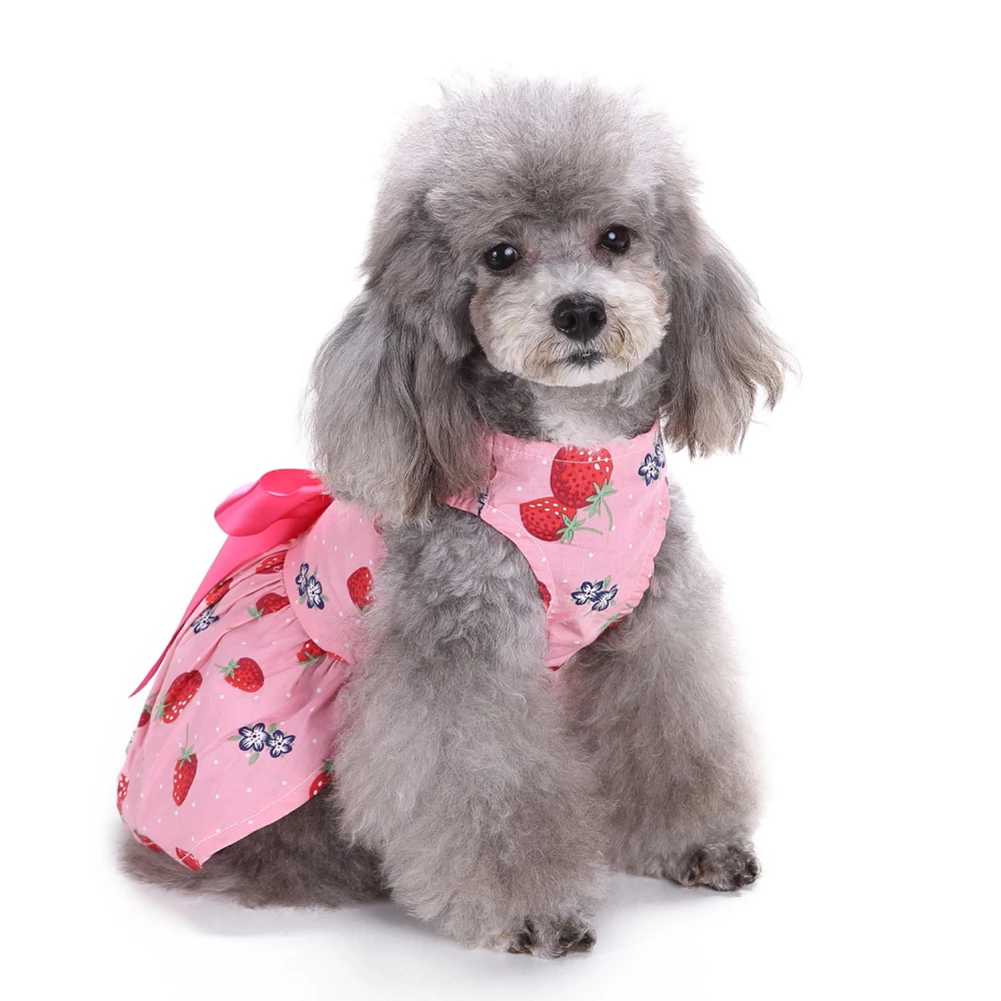 TINGHAO Pet Puppy Одежда для собак Милая лента с клубничным узором бантом украшения на платье