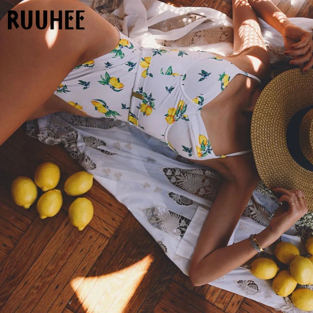 RUUHEE 2020 One Piece Swimsuit Floral Printed Swimming Suit Women Push Up Swimwear Bathing Suit Female trajes de baño Beachwear