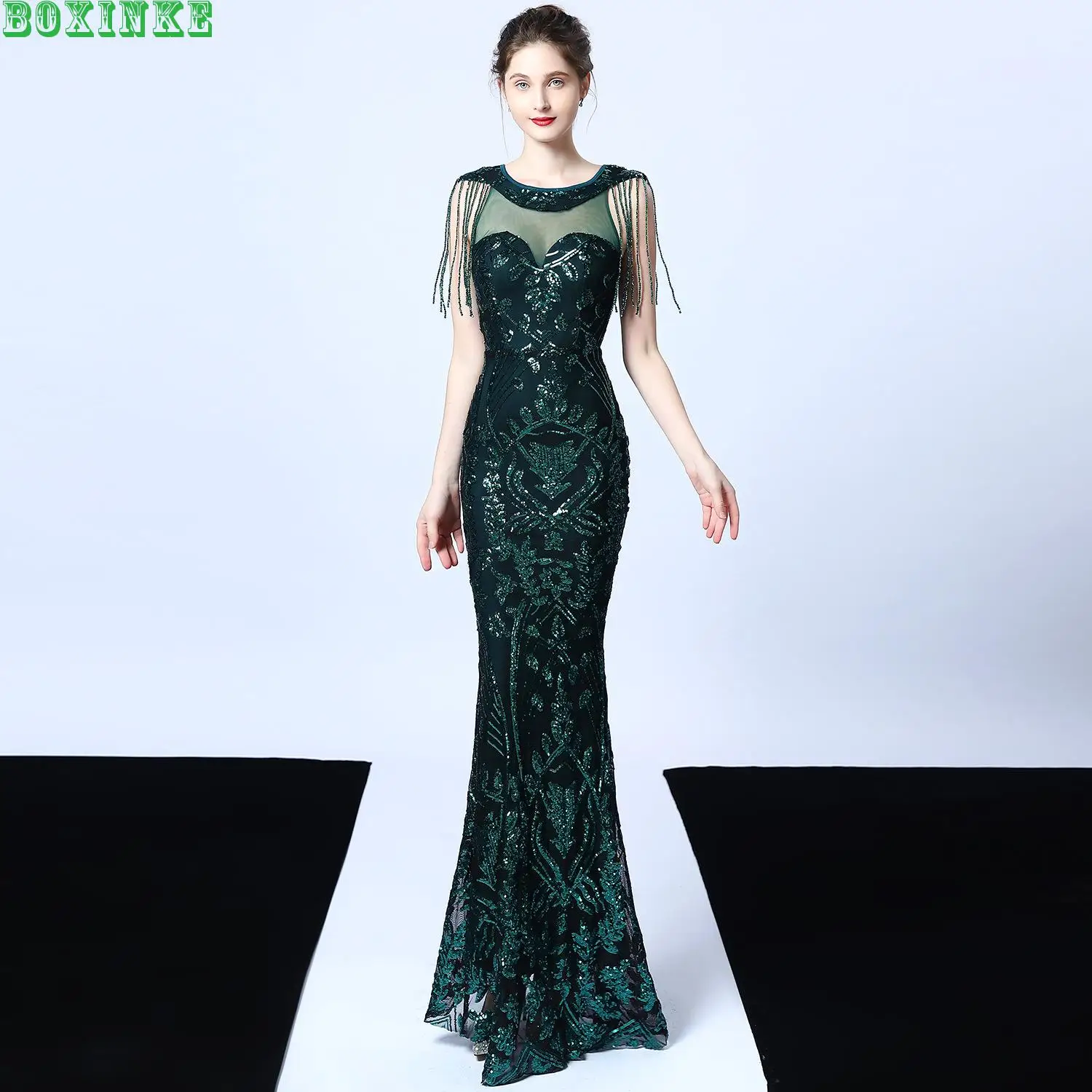 Oekraïne Vestido De Festa Polyester Mesh Vadim Maxi Jurk 2019 Nieuwe High-End Banket Temperament Lange Elegante Sexy Fishtail slanke Oekraïne Vestido De Festa Polyester Mesh Vadim Maxi Jurk 2019 Nieuwe High-End Banket Temperament Lange Elegante Sexy Fishtail slanke