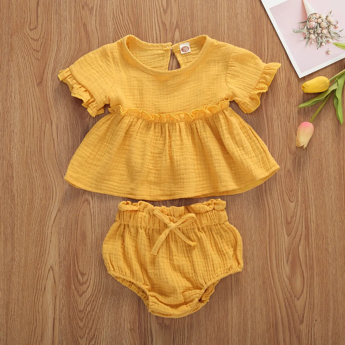 Summr Toddler Newborn Baby Girls Cotton Linen Clothes Ruffles Short Sleeve T Shirts+Shorts 2pcs Infant Clothing Outfits,kids clothes set,two piece set,baby girl clothing set
