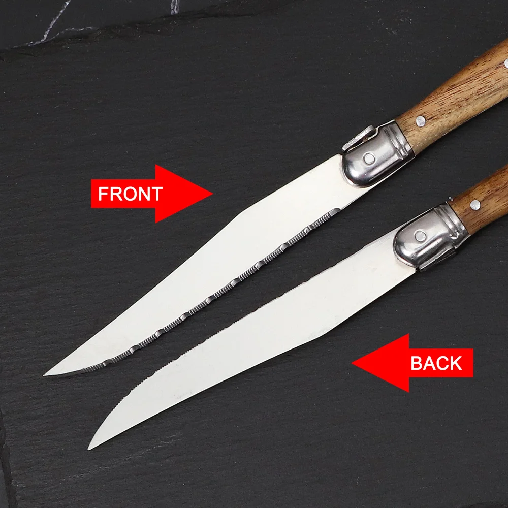 Steak Knives Set, Serrated Sharp Blade, Hammered Pattern Hollow