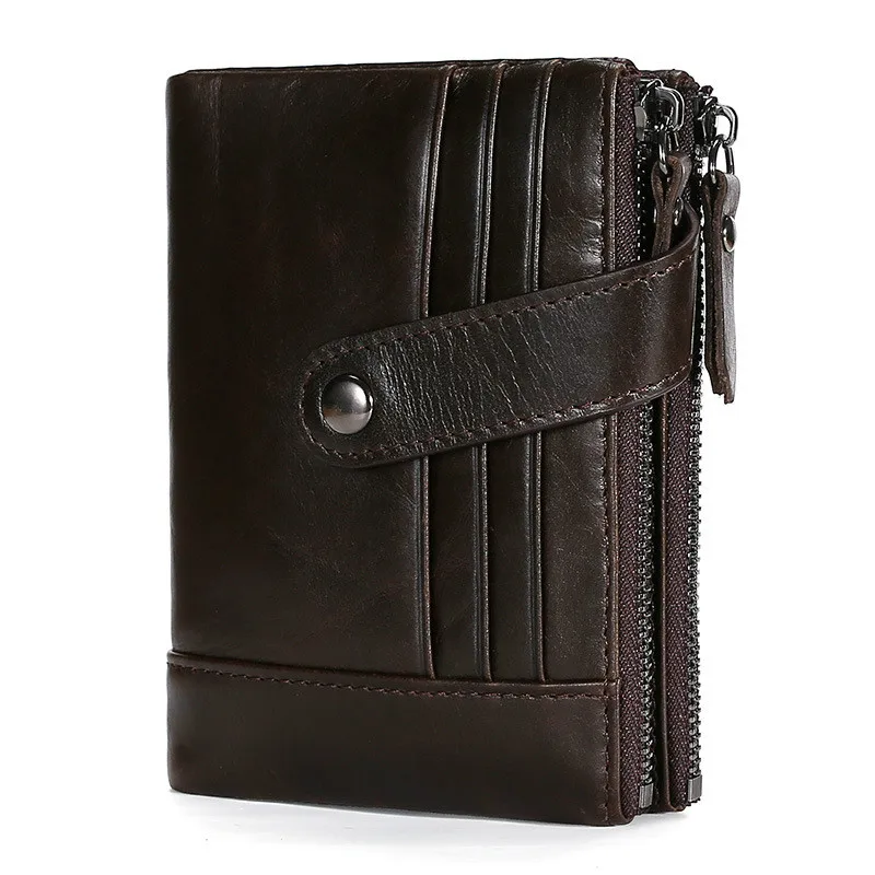 Dark Brown Мужские кошельки из натуральной кожи женские кошельки и кошельки винтажные RFID анти-магнитные противоугонные короткие клатчи держатель для карт - Цвет: Dark Brown