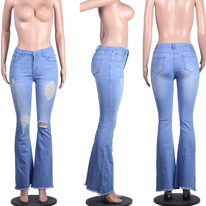 Высокая талия рваные джинсы широкие ноги женские повседневные рваные штаны состаренные винтажные женские джинсовые брюки бойфренд уличная Палаццо