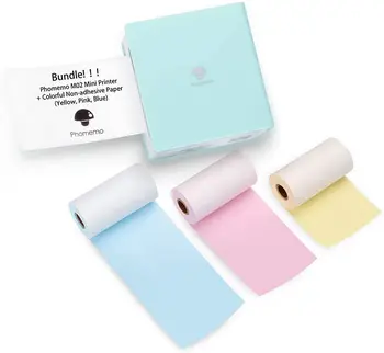 

Phomemo M02 Mini Printer- Bluetooth Thermal Printer with 3 Rolls Colorful Non-Adhesive Paper, Compatible with iOS + Android