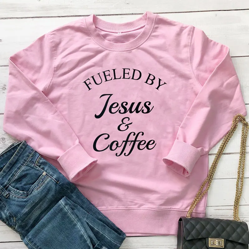 Fueled By Jesus& coffee толстовка женская с длинным рукавом Писание Христианские толстовки с капюшоном уличная Unsiex Библейская вера стих пуловеры - Цвет: pink-white text