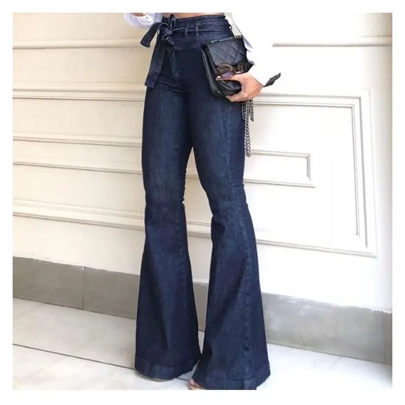 

2020 New Jeans Women's Vintage Pants High Waist Micro Stretch Lace Flared Wide Leg Pants Jeans