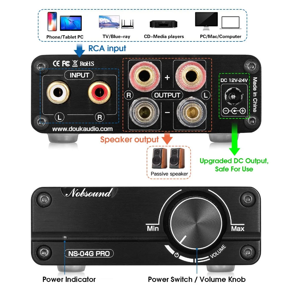 Douk Audio NS-04G PRO HiFi 2.0 Channel Mini Class D TPA3116 Digital Amplifier Stereo Audio Amp 100W*2 For Speaker amplifier speaker