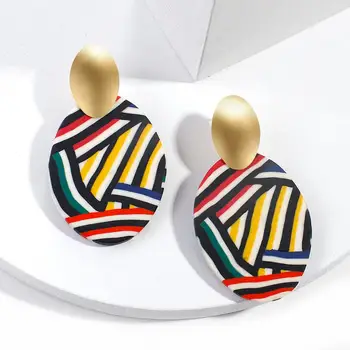 

Lifefontier Colorful Stripes Drop Earrings 3D Polymer Clay Round Ball Geometric Earrings For Women Girls Alloy Jewelry Brincos