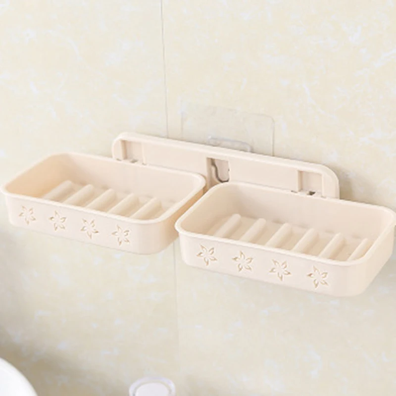 Soap Box Dish Storage Bathroom Hook Up Shower Plate Tray Holder Case Soap Holder Double Wall Shelf Storage Rack Sponges Shelf