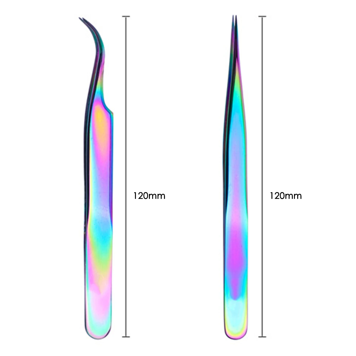 2Pcs Electroplating Metal Tweezers Rainbow Straight And Curved Tweezer Rhinestones Sticker Picker for Nail Art Manicure Tool