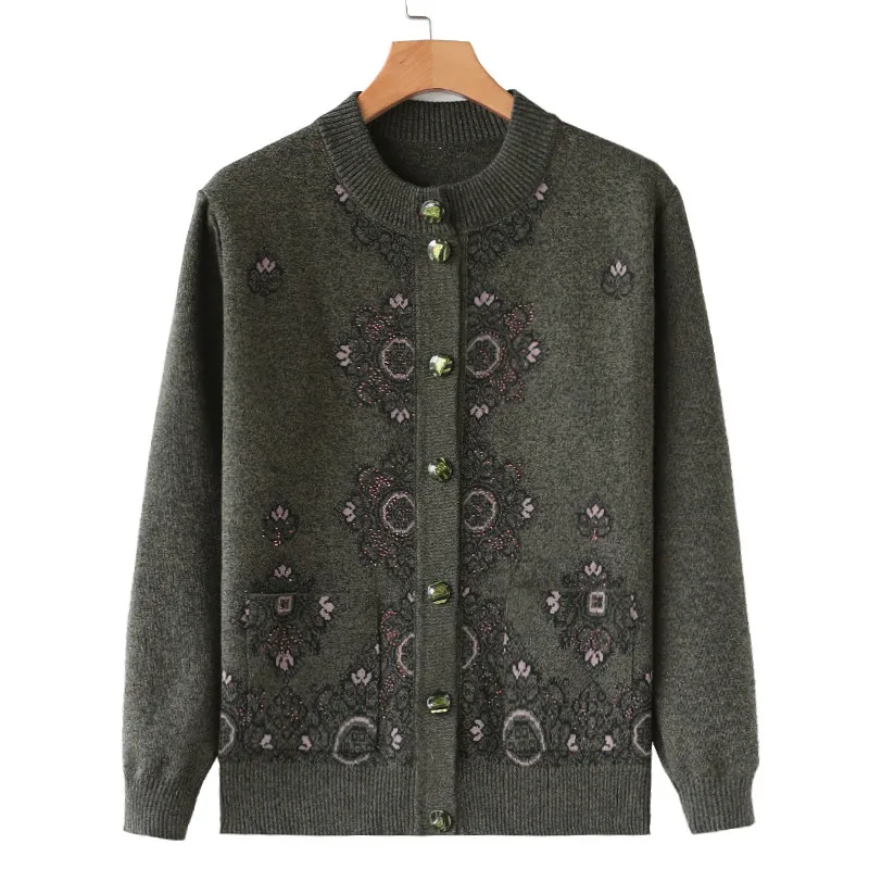 green 2 Fdfklak, XL, 2XL, 3XL, 4XL размера плюс, женский кардиган, толстый теплый свитер, новая зимняя одежда, Свободный вязаный свитер с вышивкой для мамы - Цвет: green 2