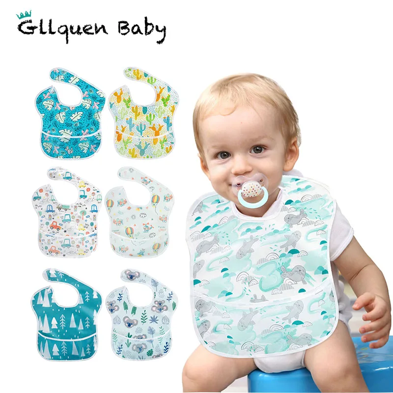 2 Pack Waterproof Baby Bibs with TPU Coating Washable Feeding Unisex Food Catcher | Детская одежда и обувь