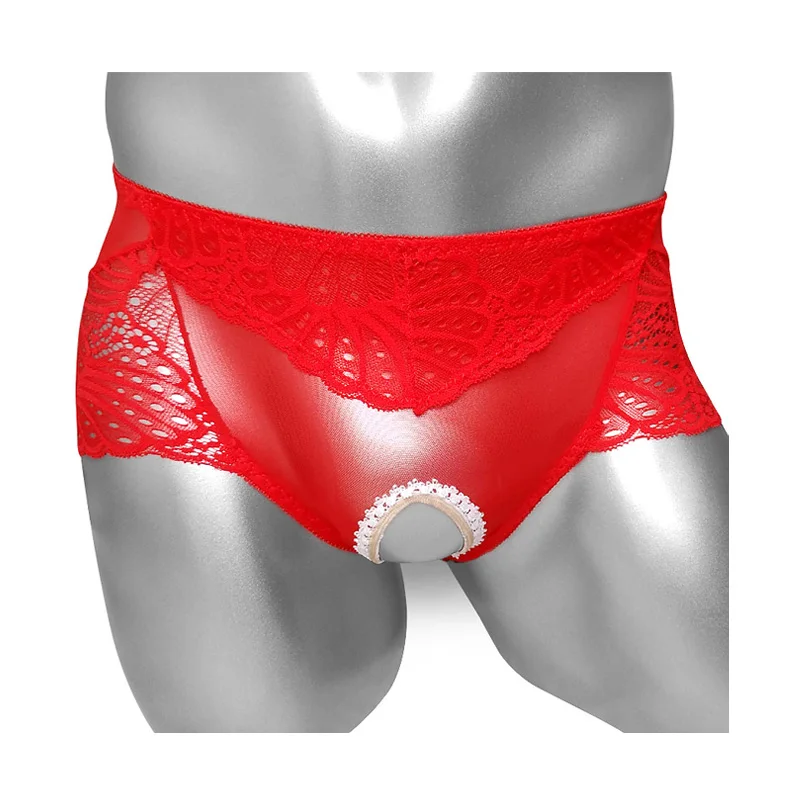 

Thin Sheer See Through Mens Lingerie Soft Lace Sissy Open Crotch Briefs Underwear Wetlook Sexy Crotchless Panties for Male
