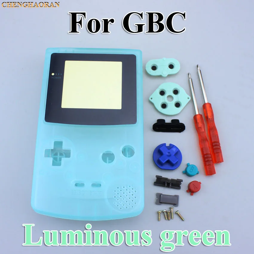 ChengHaoRan 1 комплект светящийся зеленый полный корпус Оболочка Чехол для GBC Запчасти для Gameboy с Токопроводящая Резина отвертки