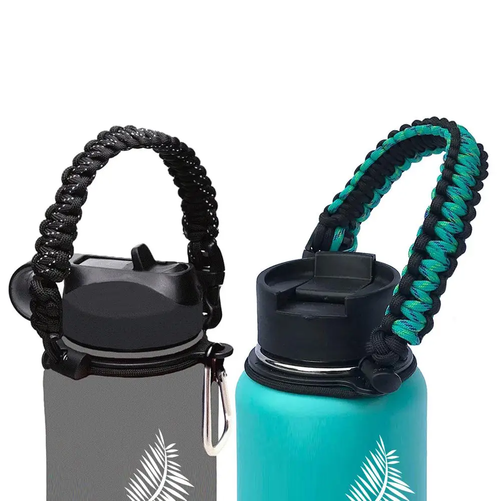Открытый Пешие прогулки велосипед бутылка для воды подстаканник Paracord ручка ремень шнур веревки безопасности для гидро склянки и бутылки широкий рот