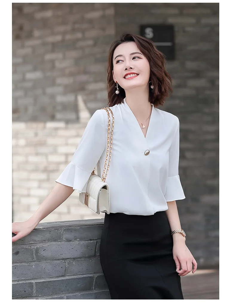 Tops Female Shirts V neck White 