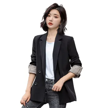 

Chamaras Mujer Blazer Women Fashion Solid Black Notched Blazer Long Sleeve Pockets Decorate Elegant Female Office Lady Work Wear