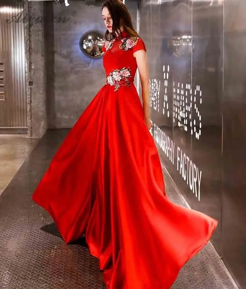 2019 Новые Красные Длинные Cheongsam современные китайские вечерние платья Qi Pao Восточный Стиль Вечерние платья женское китайское платье Qipao