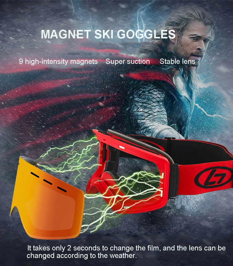 UV400 Anti-fog Double Layers Ski Goggles Big Lens Ski Mask Glasses Skiing Snow Snowboard Eyewear Mirror polarize Goggles for men