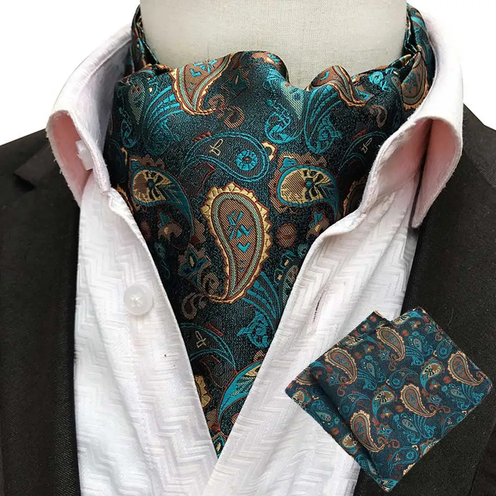  Men’s Colorful Paisley Floral Jacquard Handkerchief Ascot Tie Cravat Hanky Set HZTIE0351