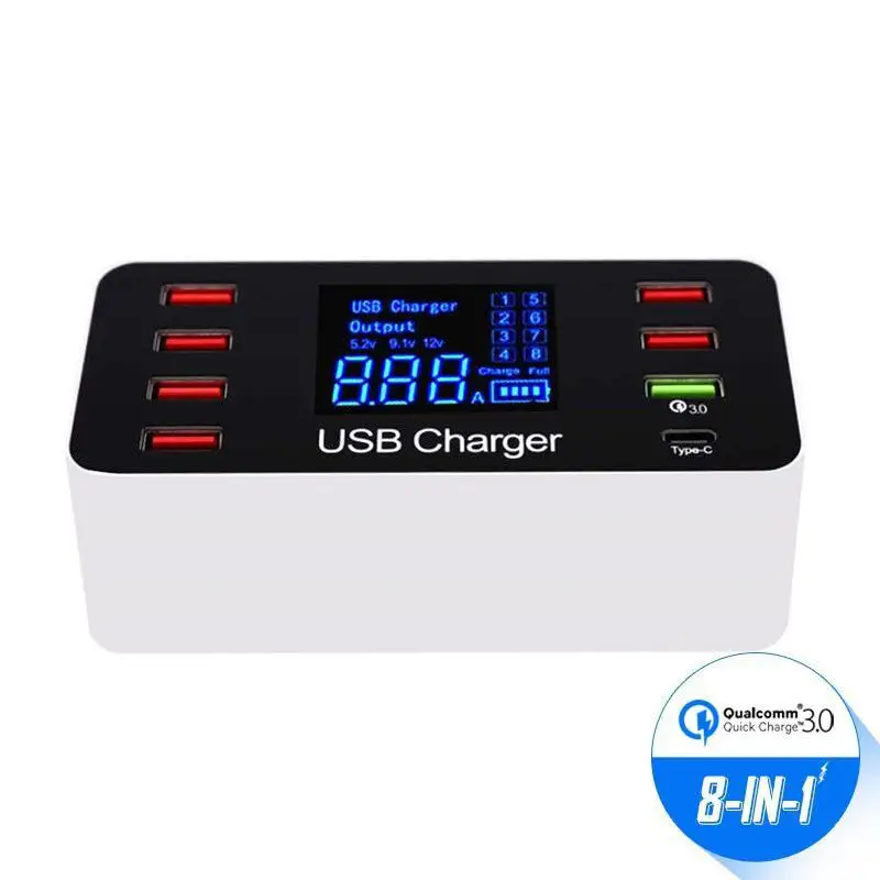 8 портов мульти быстрое зарядное устройство USB быстрая зарядка 3,0 несколько USB зарядная станция для телефона Универсальный usb-концентратор зарядное устройство QC 3,0 светодиодный дисплей